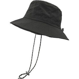 Unisex Black 100% Polyester Wide Brim Boonie Waterproof Chin Strap Bucket Hat